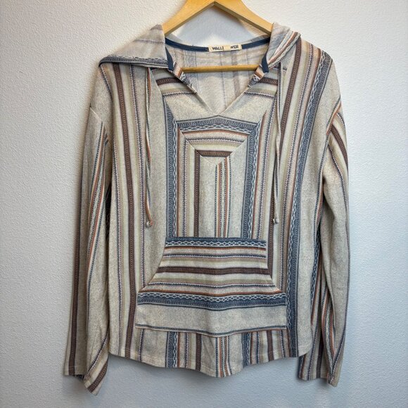 Wallflower Hooded Striped Knit Long Sleeve Top Lg Pullover Western Rustic Boho - Picture 1 of 7